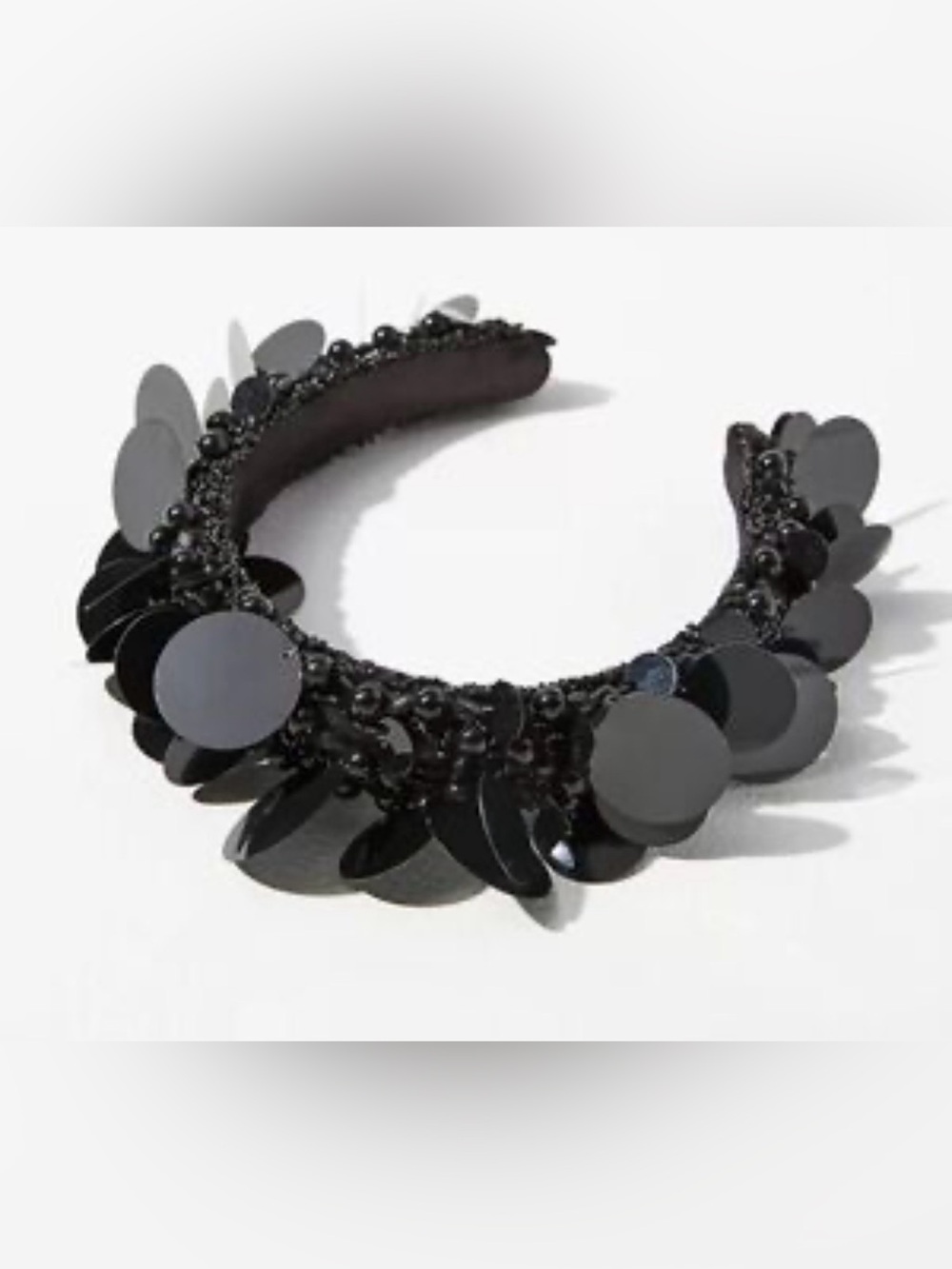 Anthropologie Black Sequined Disc Padded Headband